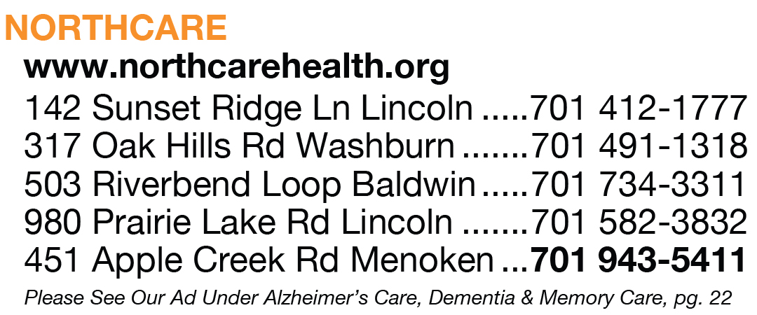 Sample advertiser directory entry displaying Northcare branding, website, addresses, and phone numbers.